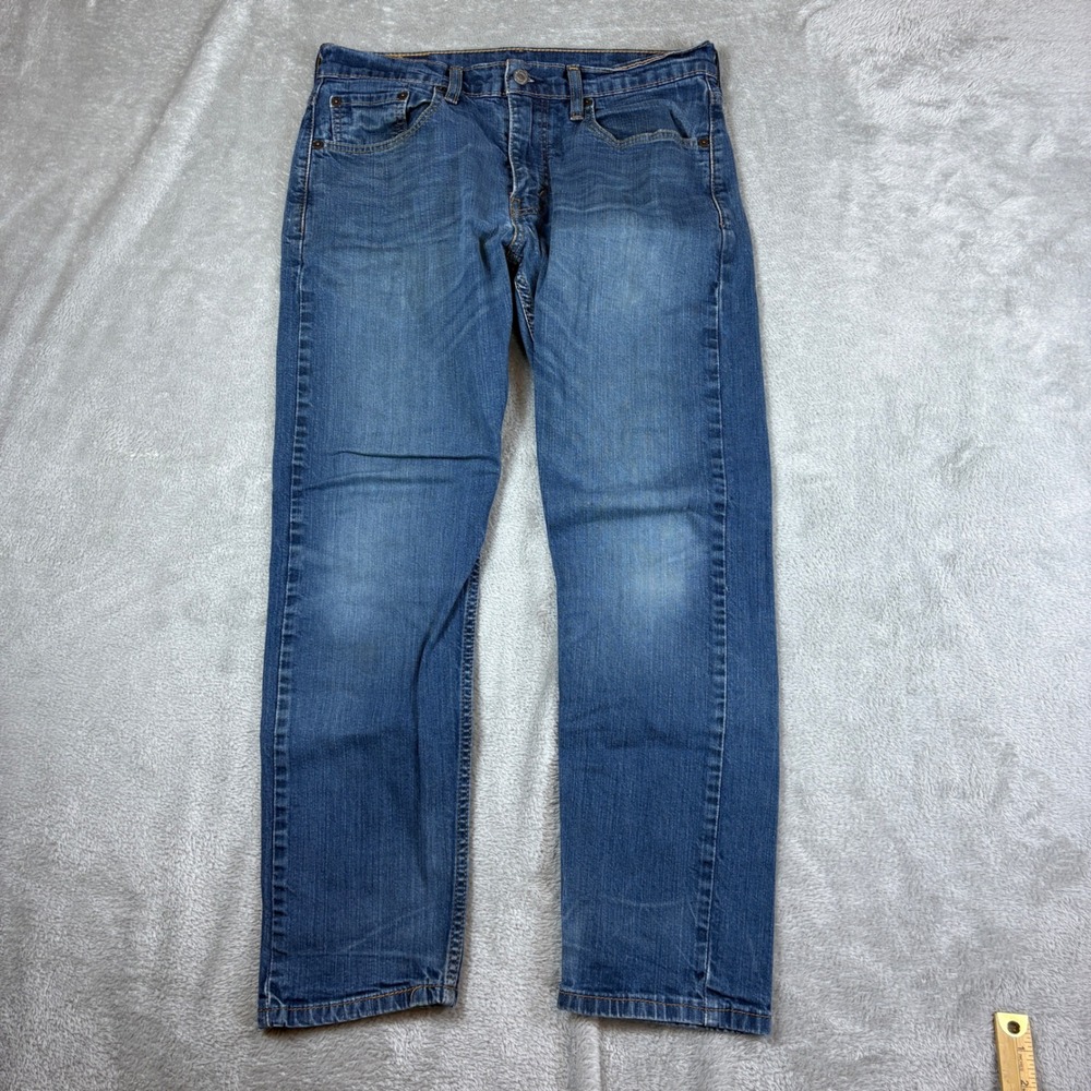 Levi's Jeans Men 31x30 (Fits 32x28) 502 Taper Whisker Faded Blue Regular Stretch
